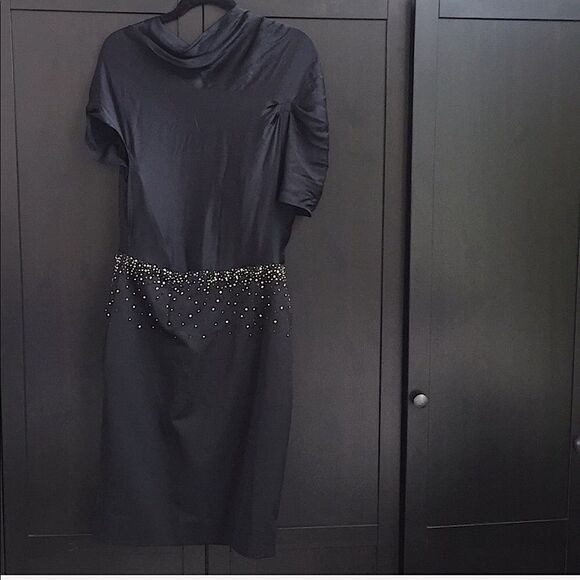 Lela Rose Black Silk Midi Dress with Lovely Beading